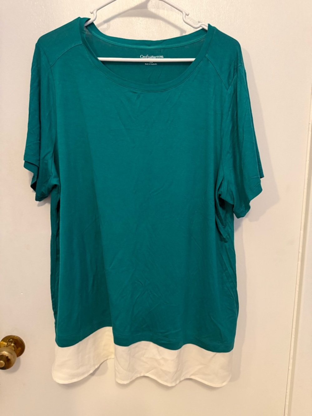 croft & barrow Teal Short-Sleeve Layered Hem Top with White Contrast EUC 1X